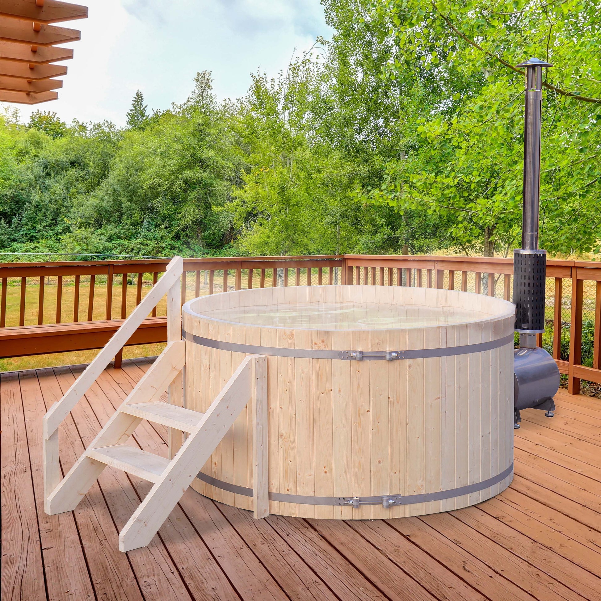 PEWSHTUB Pine Hot Tub and Ice Bath 4-5 Person with Wood-Fired Heater