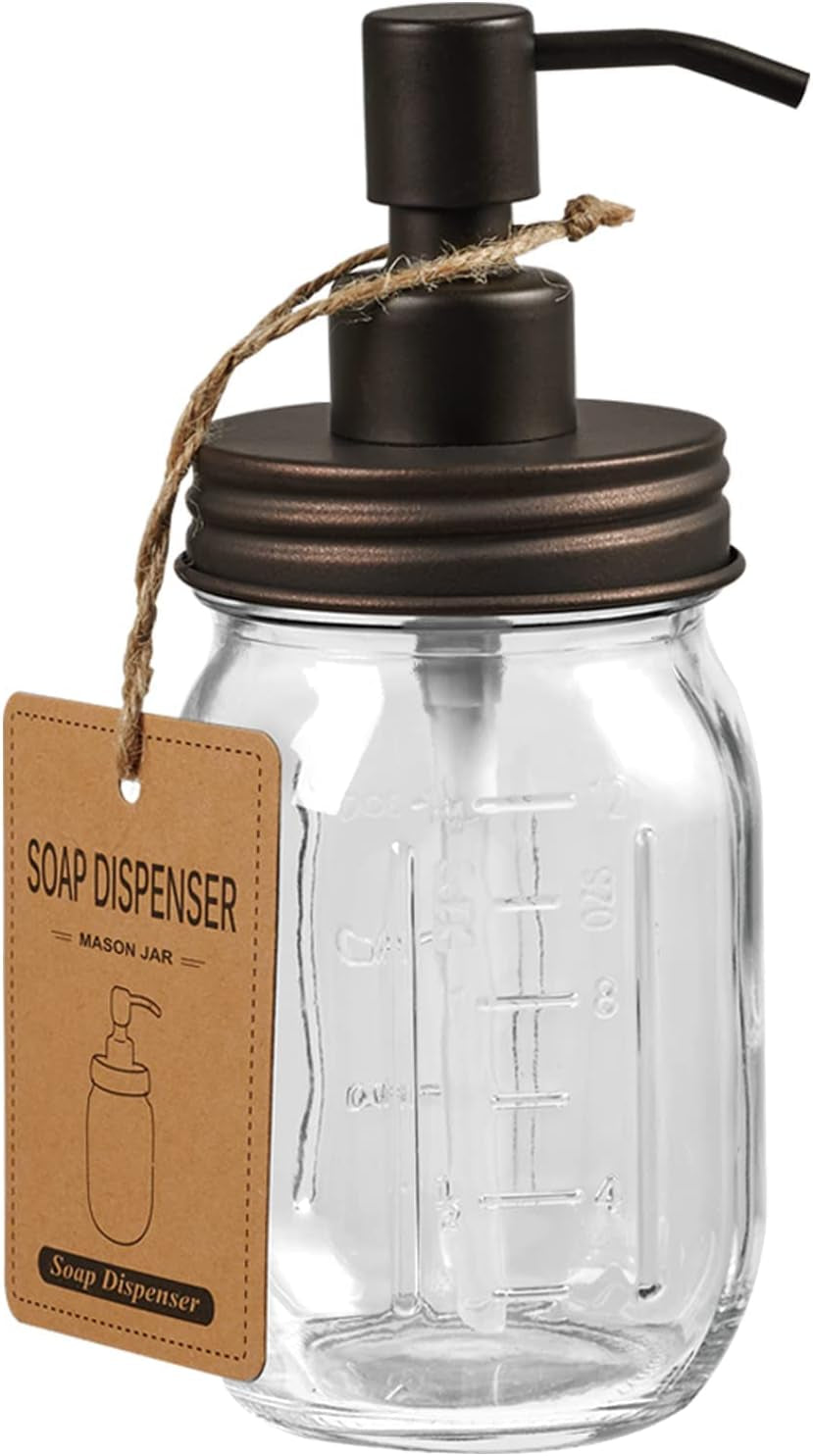 Mason Jar Soap Dispensers, Rustproof Stainless Steel Lid &Pump, Refillable Wash Hand Soap for Bathroom,Kitchen-Ideal for Dish Soap,Liquid Soap, Lotions,Waterproof Stickers,16Oz Brushed Nickel