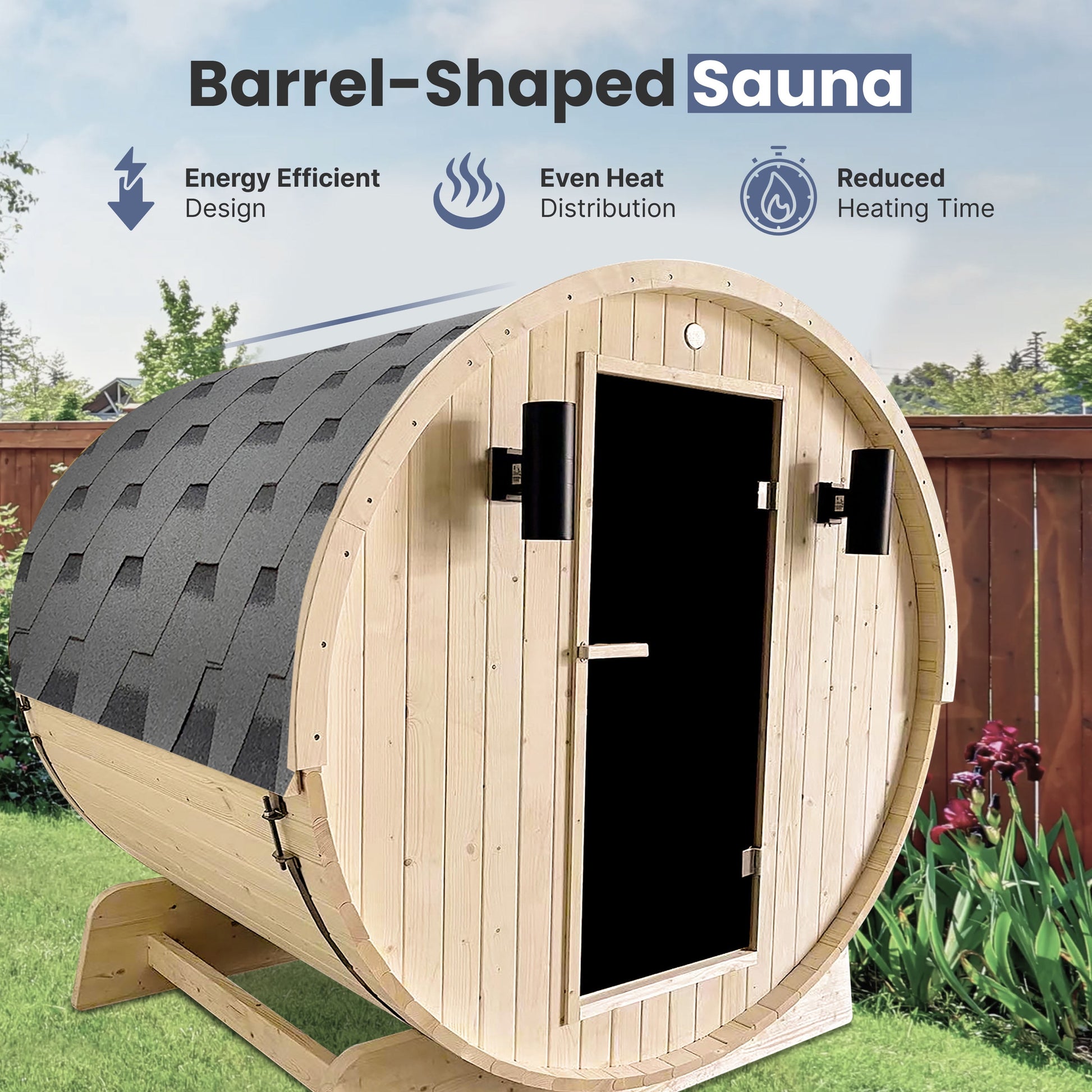 Outdoor Indoor White Pine 3 - 4 Person Barrel Sauna 4.5 Kw Heater