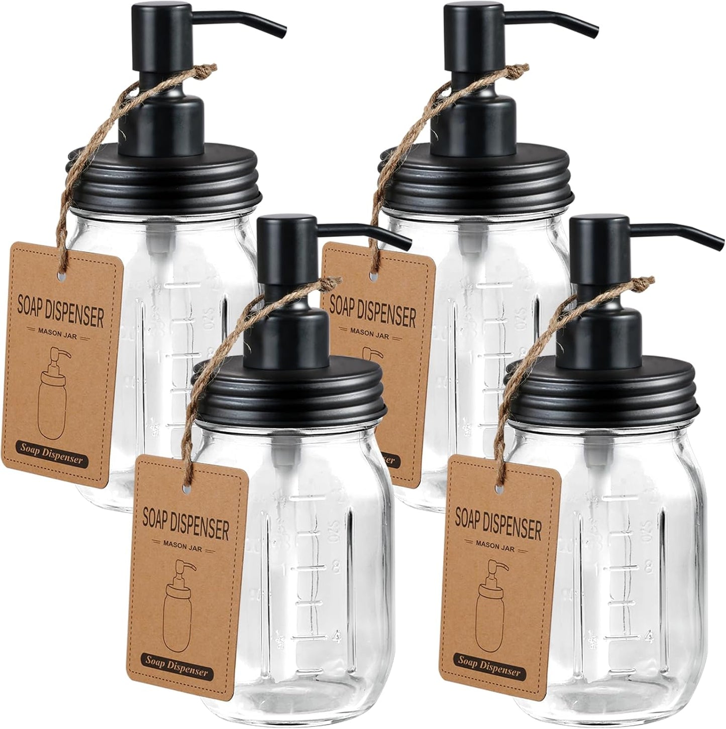 Mason Jar Soap Dispensers, Rustproof Stainless Steel Lid &Pump, Refillable Wash Hand Soap for Bathroom,Kitchen-Ideal for Dish Soap,Liquid Soap, Lotions,Waterproof Stickers,16Oz Brushed Nickel