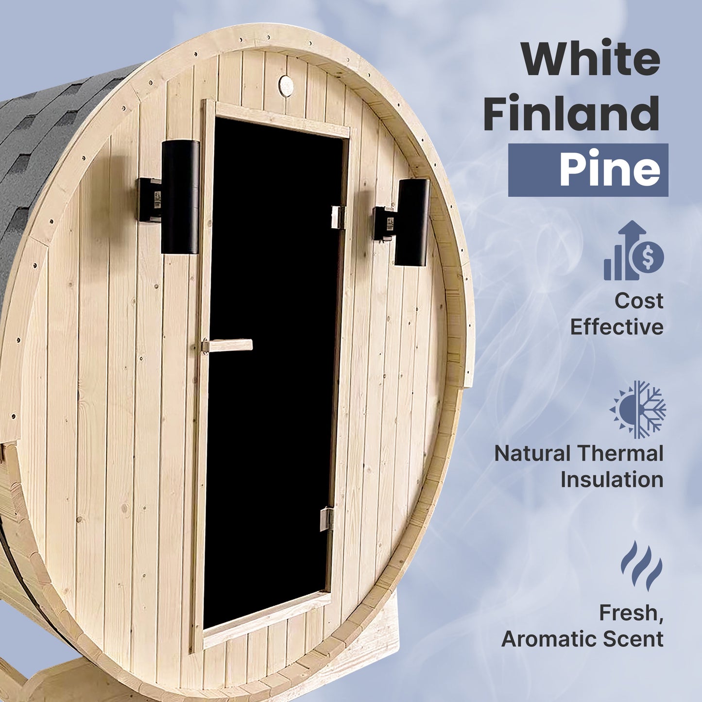 Outdoor Indoor White Pine 3 - 4 Person Barrel Sauna 4.5 Kw Heater