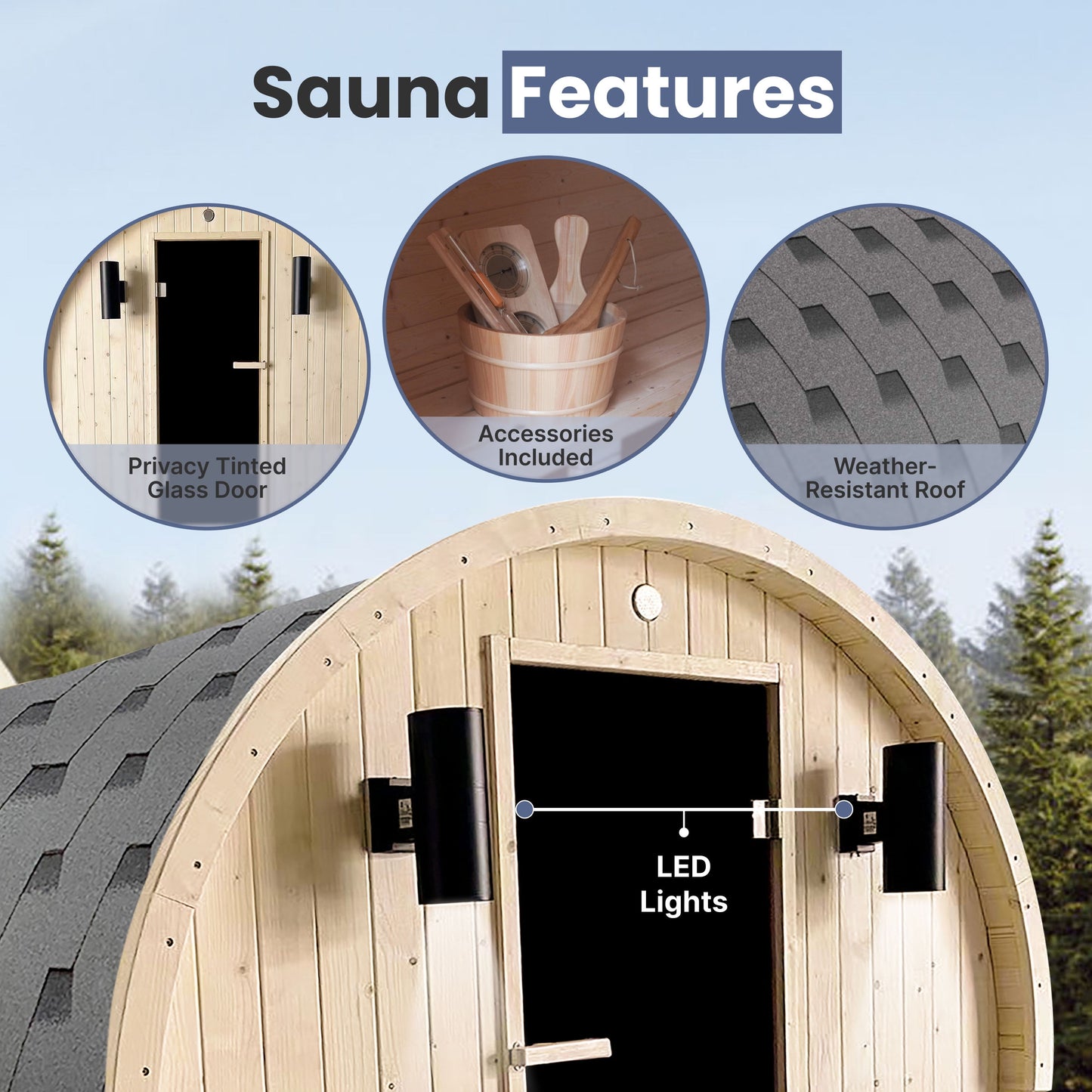 Outdoor Indoor White Pine 3 - 4 Person Barrel Sauna 4.5 Kw Heater