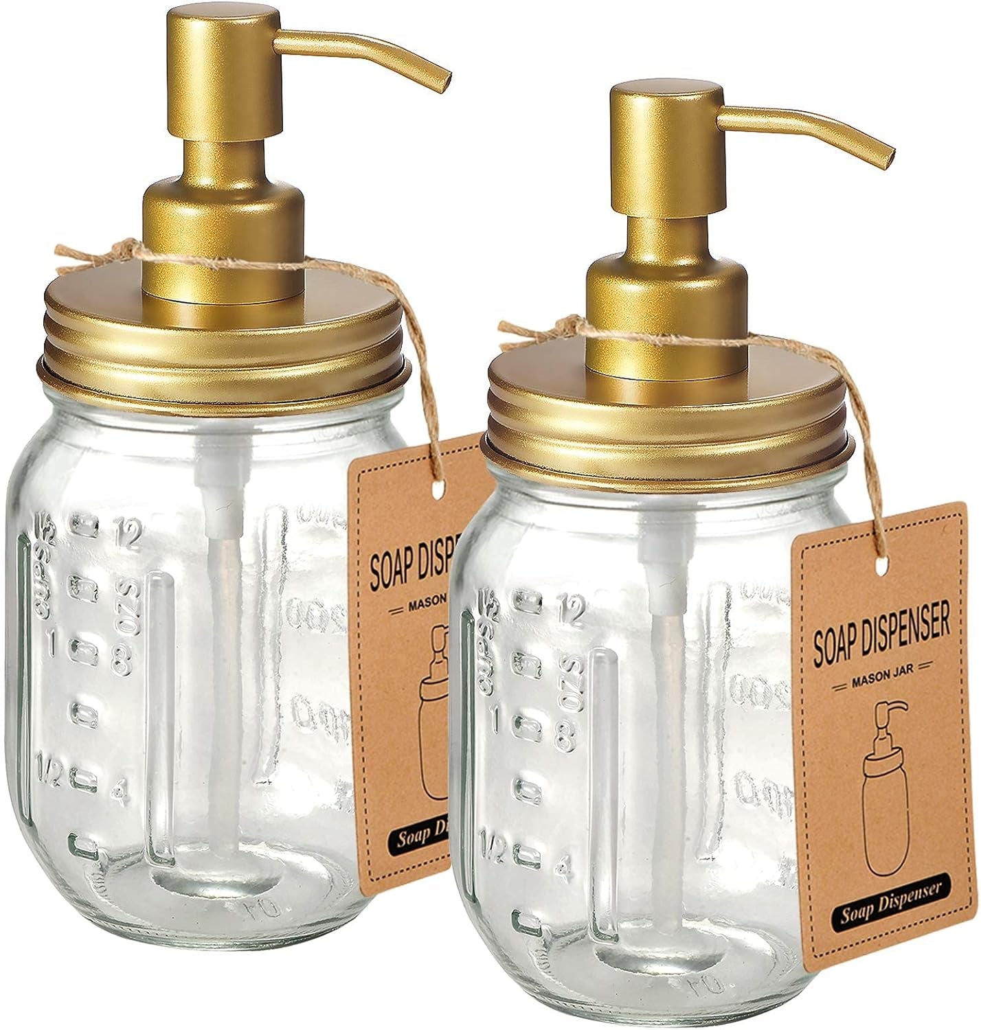 Mason Jar Soap Dispensers, Rustproof Stainless Steel Lid &Pump, Refillable Wash Hand Soap for Bathroom,Kitchen-Ideal for Dish Soap,Liquid Soap, Lotions,Waterproof Stickers,16Oz Brushed Nickel